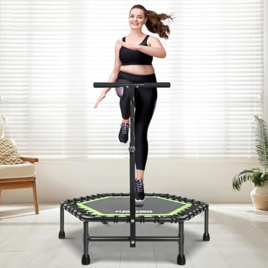 ONETWOFIT Silent Fitness Trampoline | 45" Bungee Rebounder with Handle