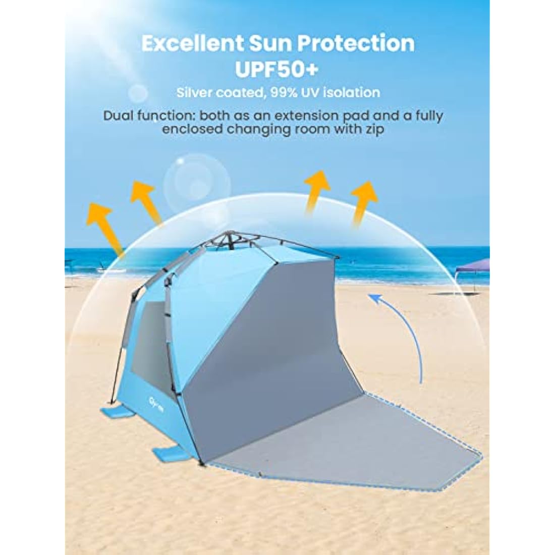 Glymnis Pop Up Beach Tent | 4-6 Person UV Sun Shelter with Porch