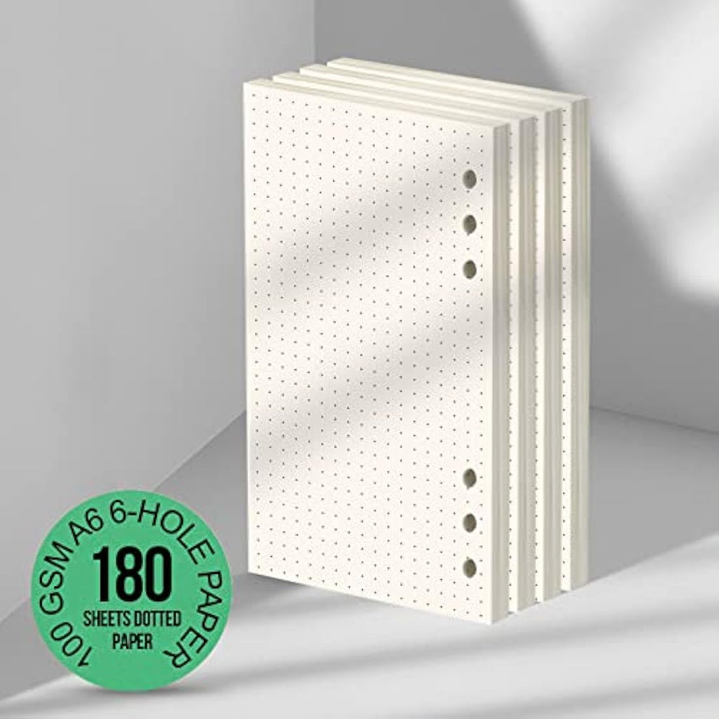FANDAMEI A6 Dotted Paper Refills | 100 GSM 6-Hole Binder Inserts, 180 Sheets