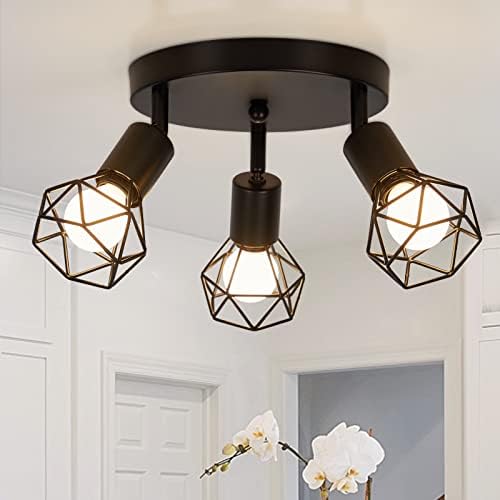 FORCOSO 3-Way Ceiling Spotlight – Retro Black Metal Rotatable LED Lamp