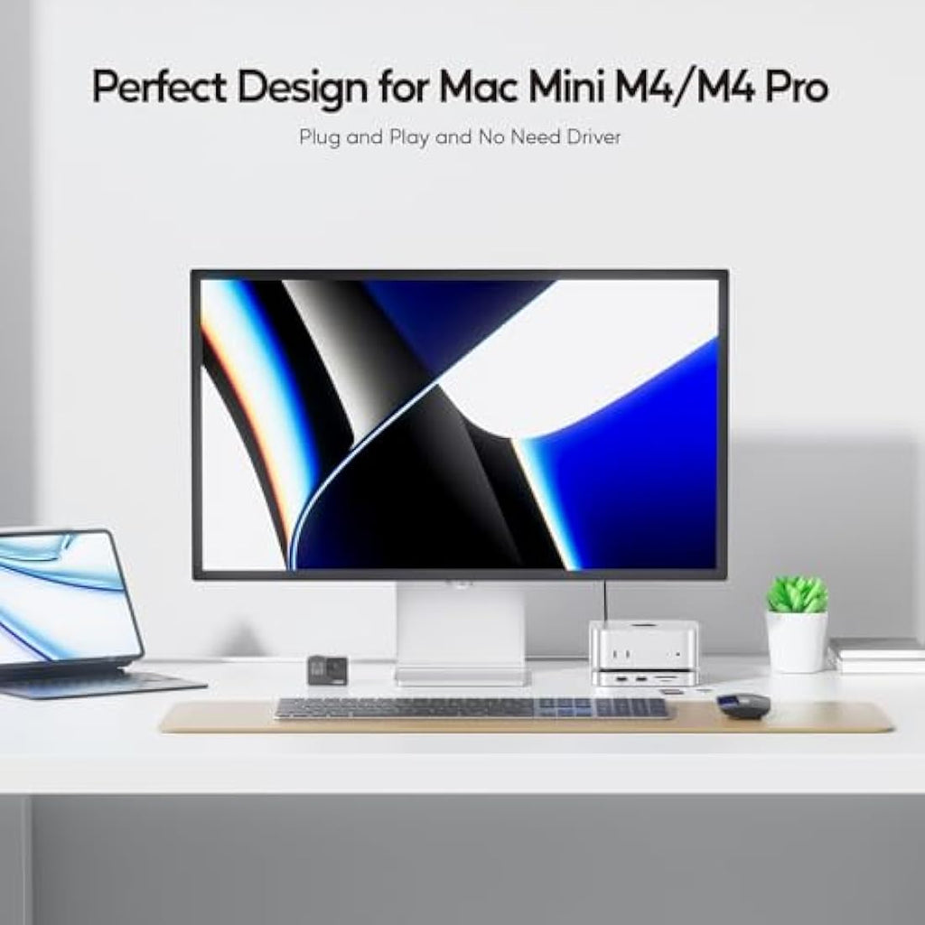 PULWTOP Mac Mini M4 Dock | 4TB M.2 SSD Enclosure & 4K HDMI Hub Stand
