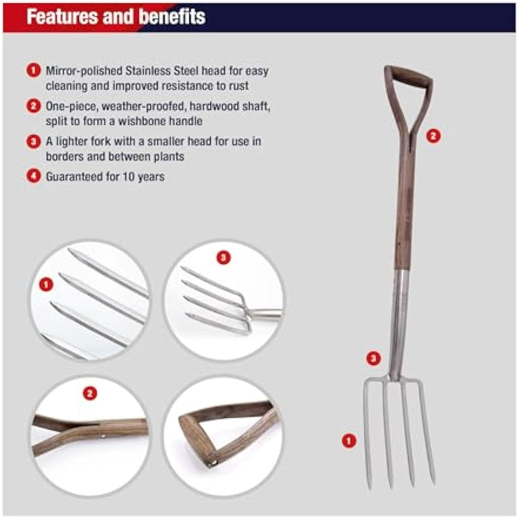 Spear & Jackson Border Fork – Stainless Steel & Hardwood Garden Tool