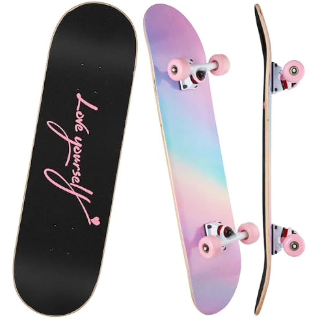 ILAHUI 7-Layer Maple Wood Skateboard for Beginners | Rainbow Powder