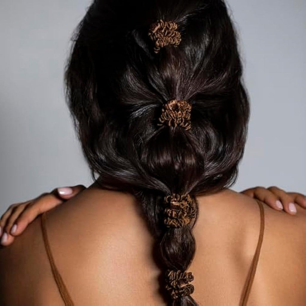 Slip Skinny Silk Scrunchies – Brown Mulberry Silk Hair Ties (4 Pack)