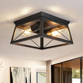 FORCOSO Industrial Flush Mount Ceiling Light – 2-Light Black Metal Cage