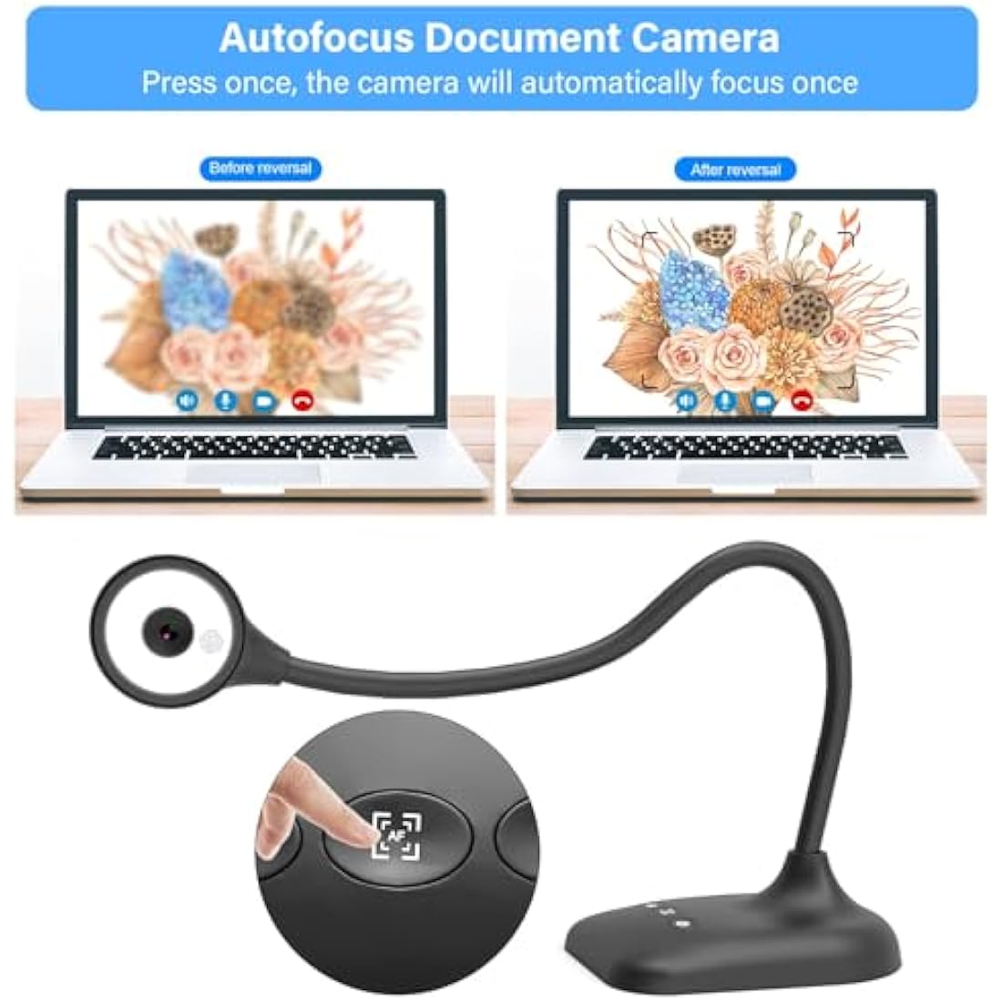 Kitchbai USB Document Camera – HD Visualiser with Auto Focus & LED Light