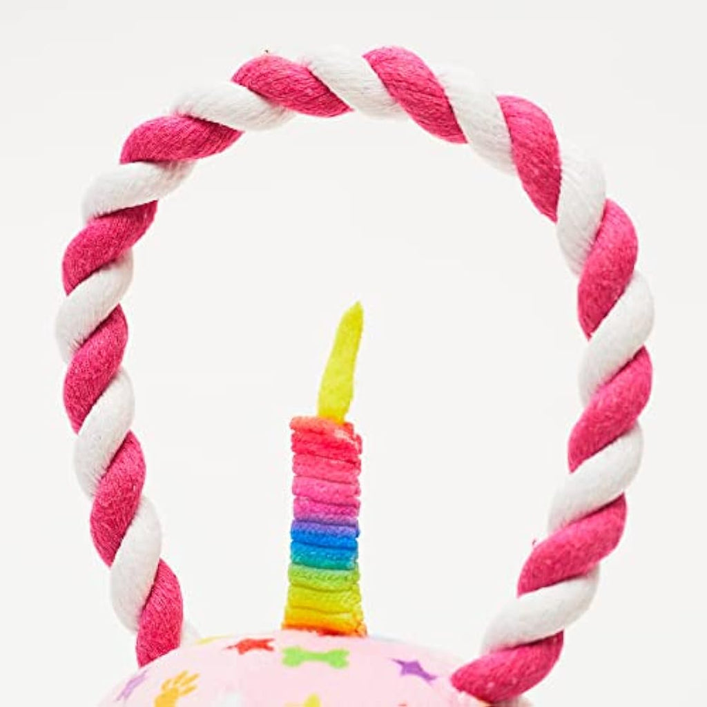 Pet London Happy Birthday Cupcake Dog Toy – Squeaky Rope Tug Gift