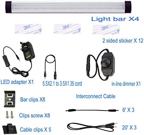 AlBOO Under Cabinet LED Kitchen Light Bar - Dimmable 12V Wired - 4 Pack