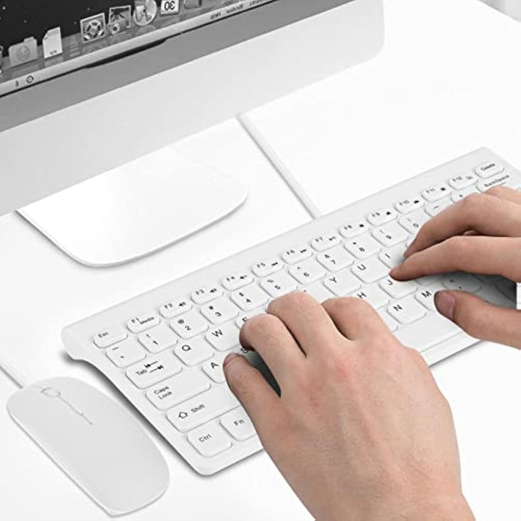 Richer-R Ultra-Thin Wired Keyboard and Mouse Set | Compact USB Combo (White)