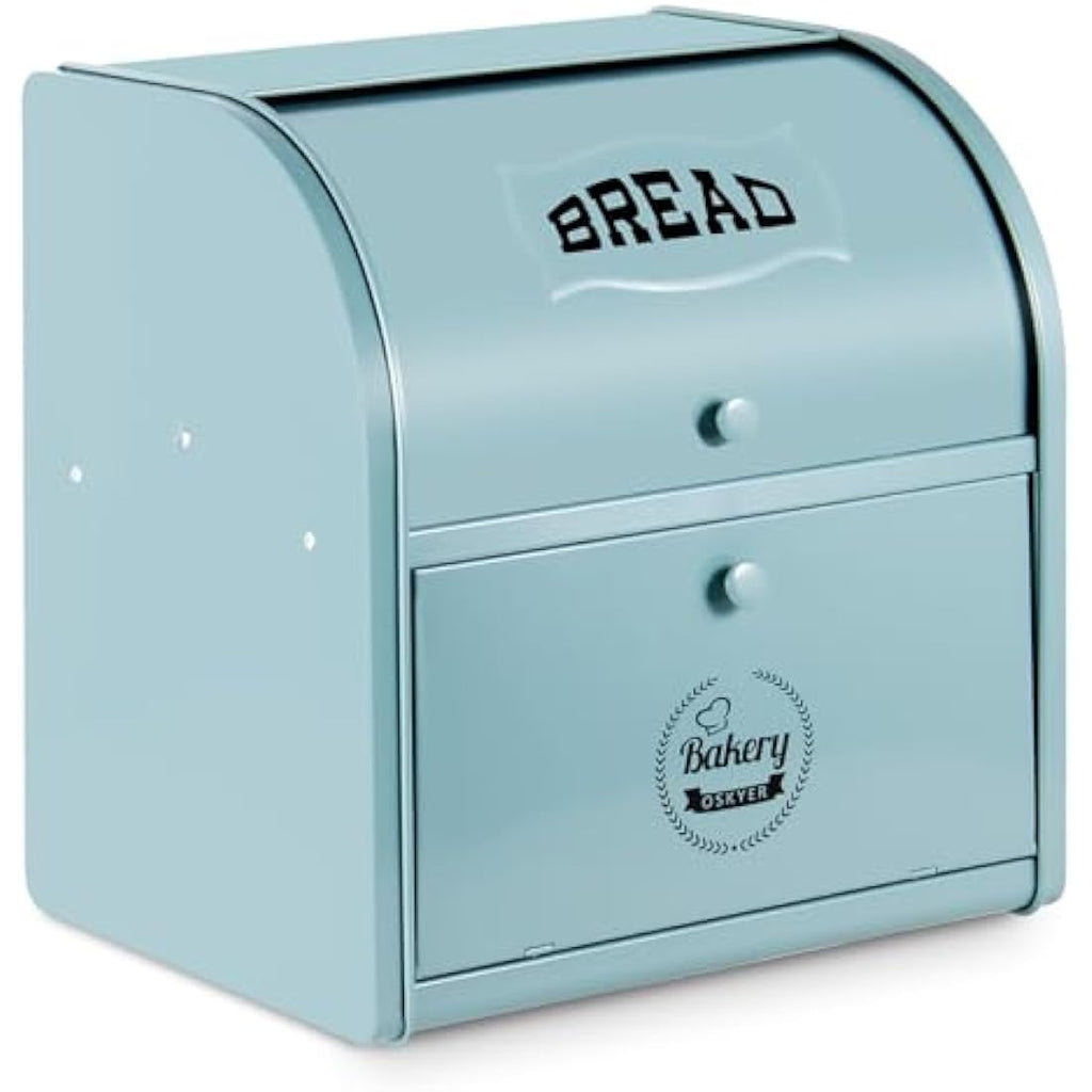 Dyserbuy Large 2-Layer Metal Bread Bin with Roll Top Lid - Green