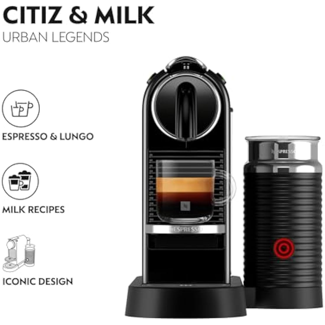 Nespresso Citiz Coffee Machine with Aeroccino Milk Frother - Black