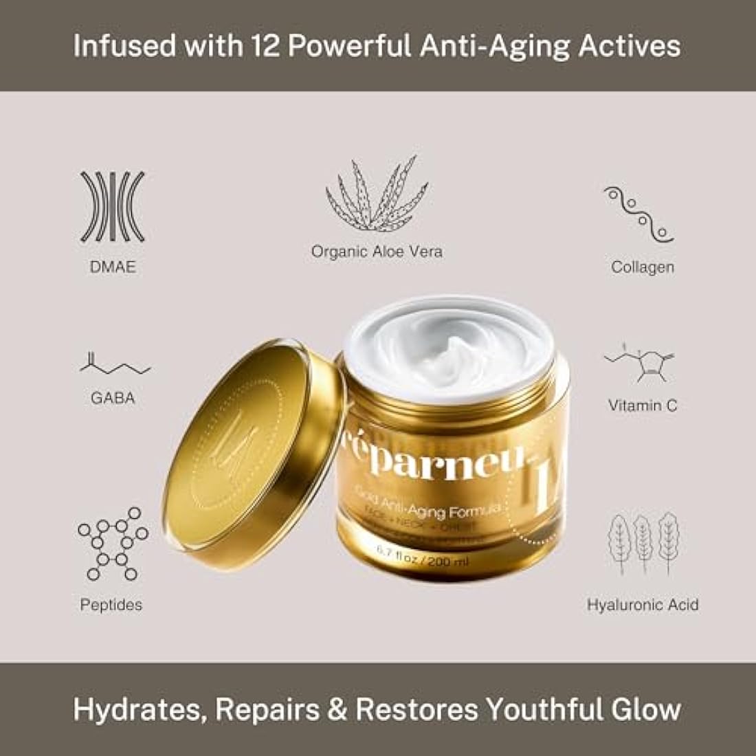 InfiniteAloe Gold Anti-Aging Face Cream – Organic Aloe & Collagen (1.7 oz)