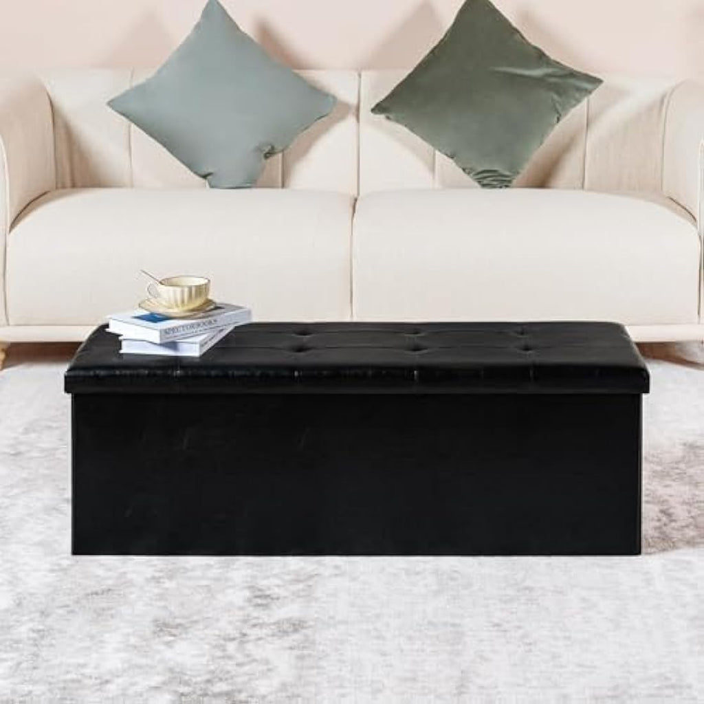 Bonlife Folding Storage Ottoman Bench | Faux Leather Toy Chest – 110cm