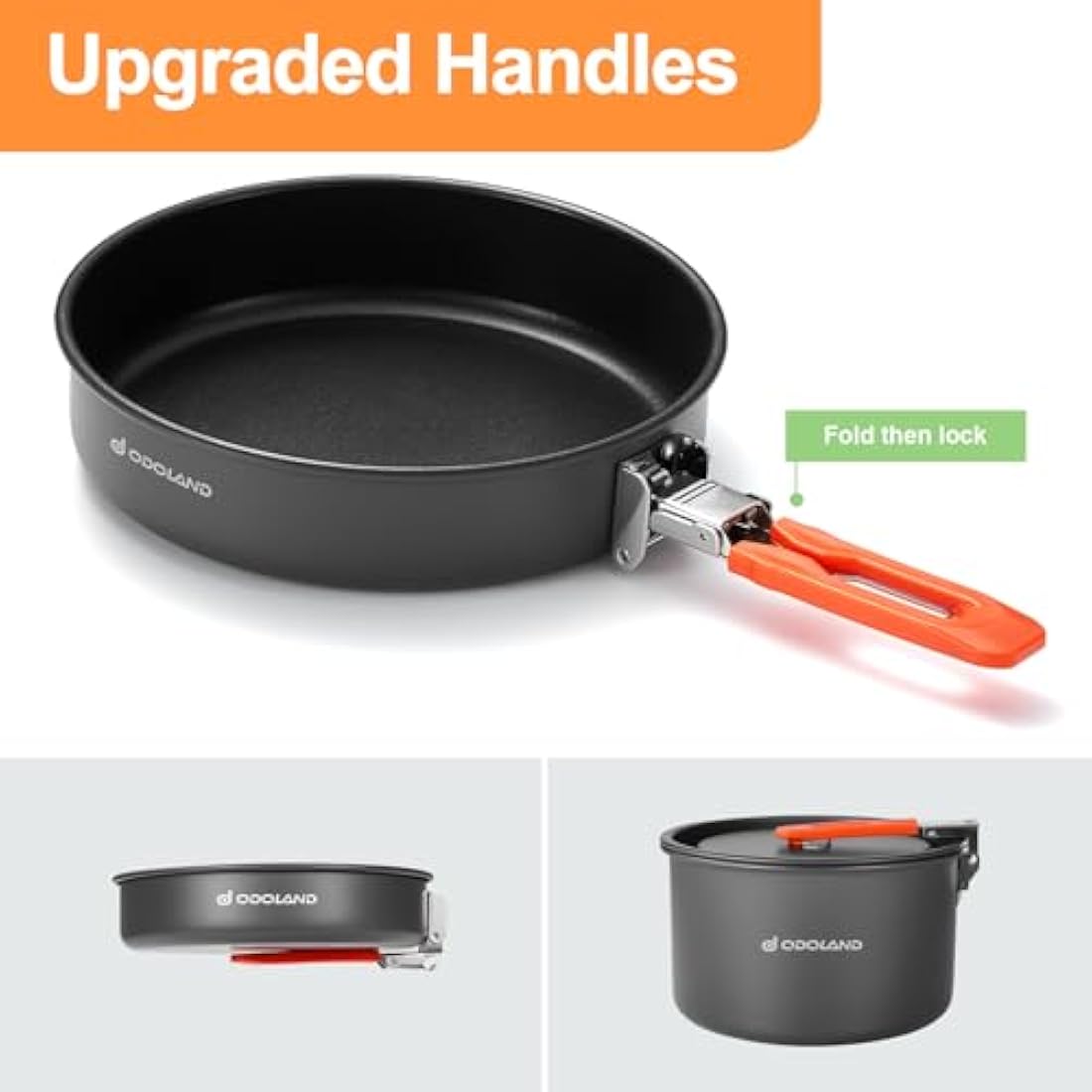 Odoland Camping Cookware Mess Kit – Anodized Aluminum Pot, Pan & Kettle