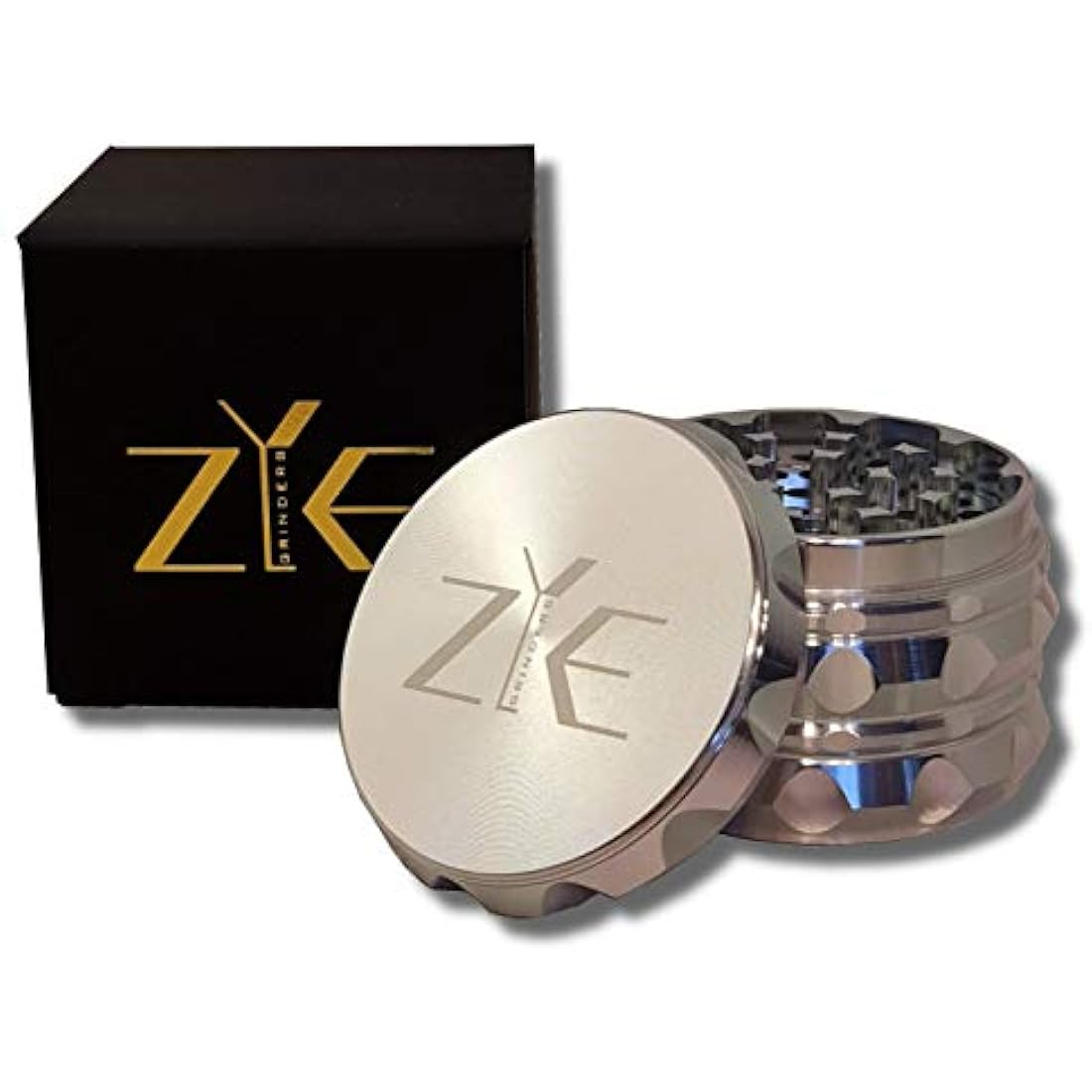 ZYE Herb Grinder – 2.5 Inch 4-Piece Aluminium Mill with Storage - Silver