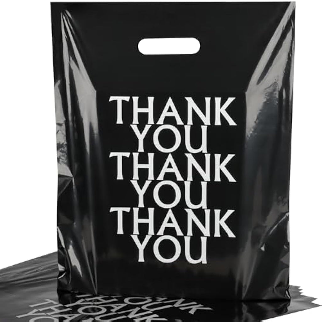 Jolof Store 100 Pack Black Thank You Carrier Bags - 30x38cm Retail Bags