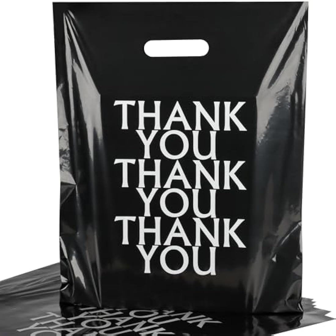 Jolof Store 100 Pack Black Thank You Carrier Bags - 30x38cm Retail Bags