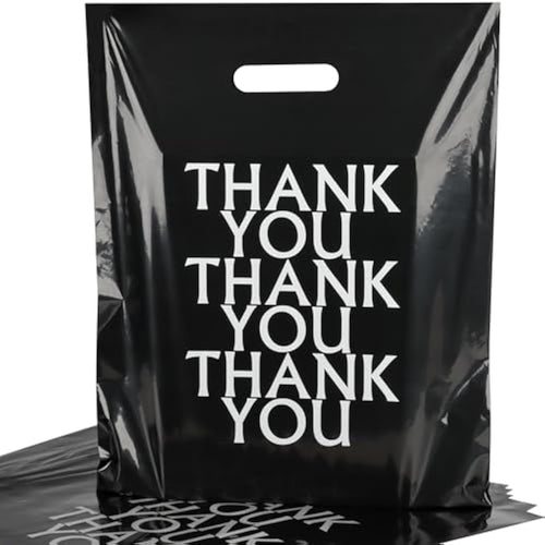 Jolof Store 100 Pack Black Thank You Carrier Bags - 30x38cm Retail Bags