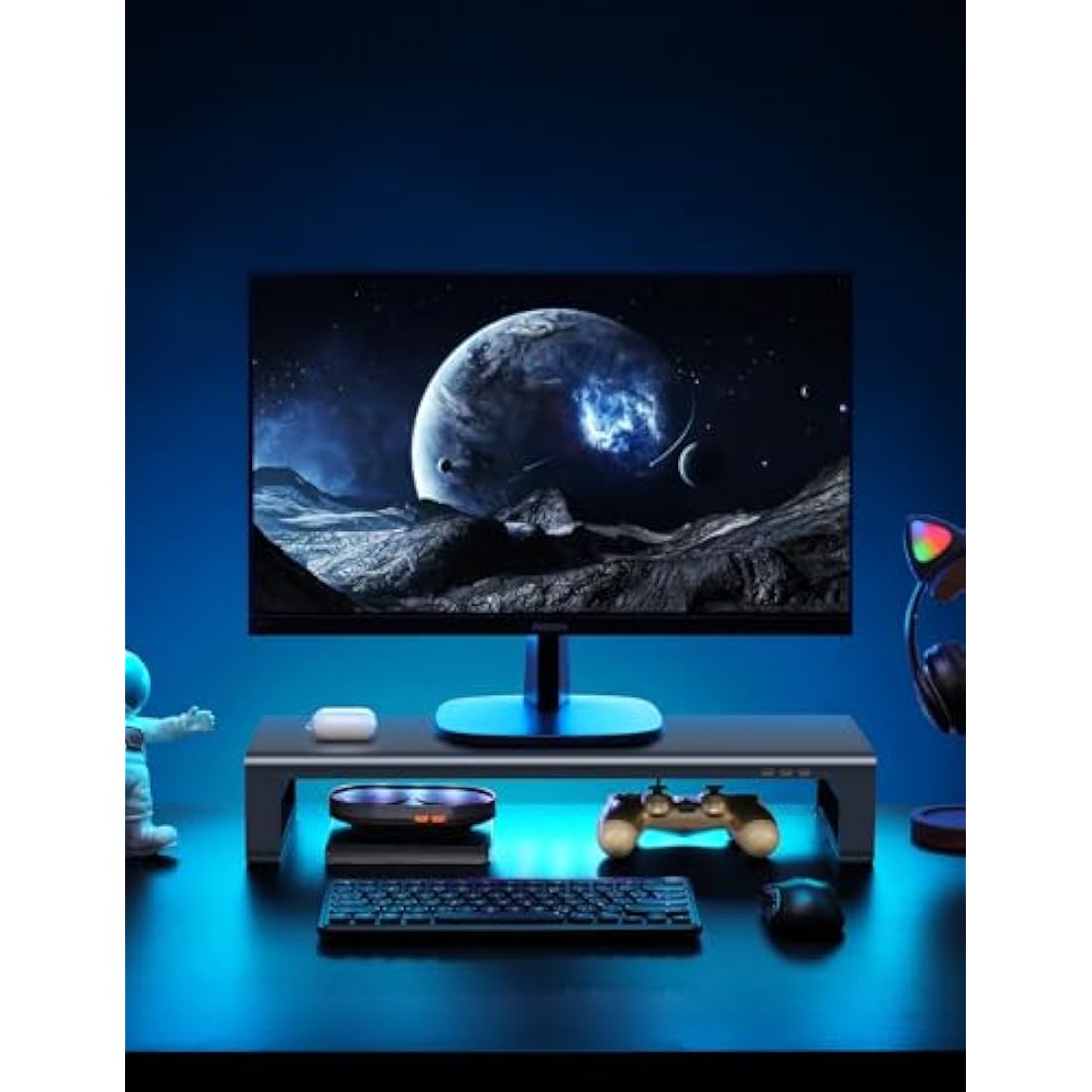 Vaydeer Aluminum Monitor Stand Riser with 4 USB 3.0 Ports – Black