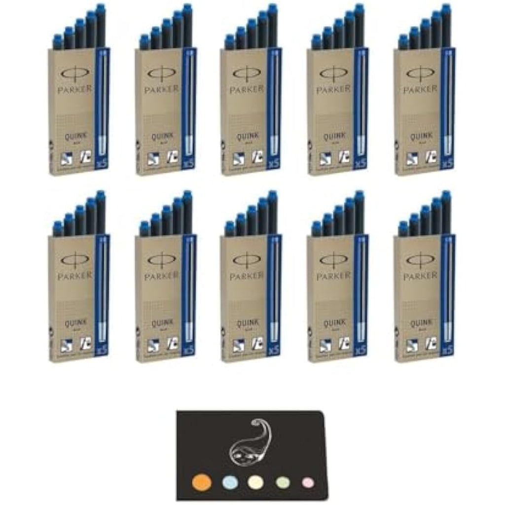 Parker Quink Blue Ink Cartridges - Long Erasable Refills (Pack of 50)