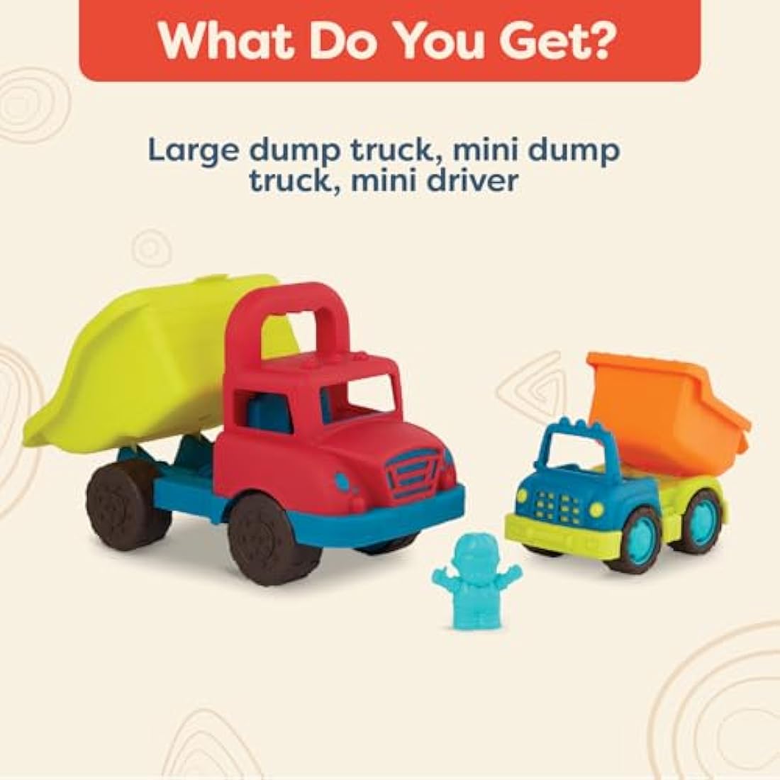 B. toys Grab-n-Go Dump Truck Set – 2 Construction Vehicles for Toddlers