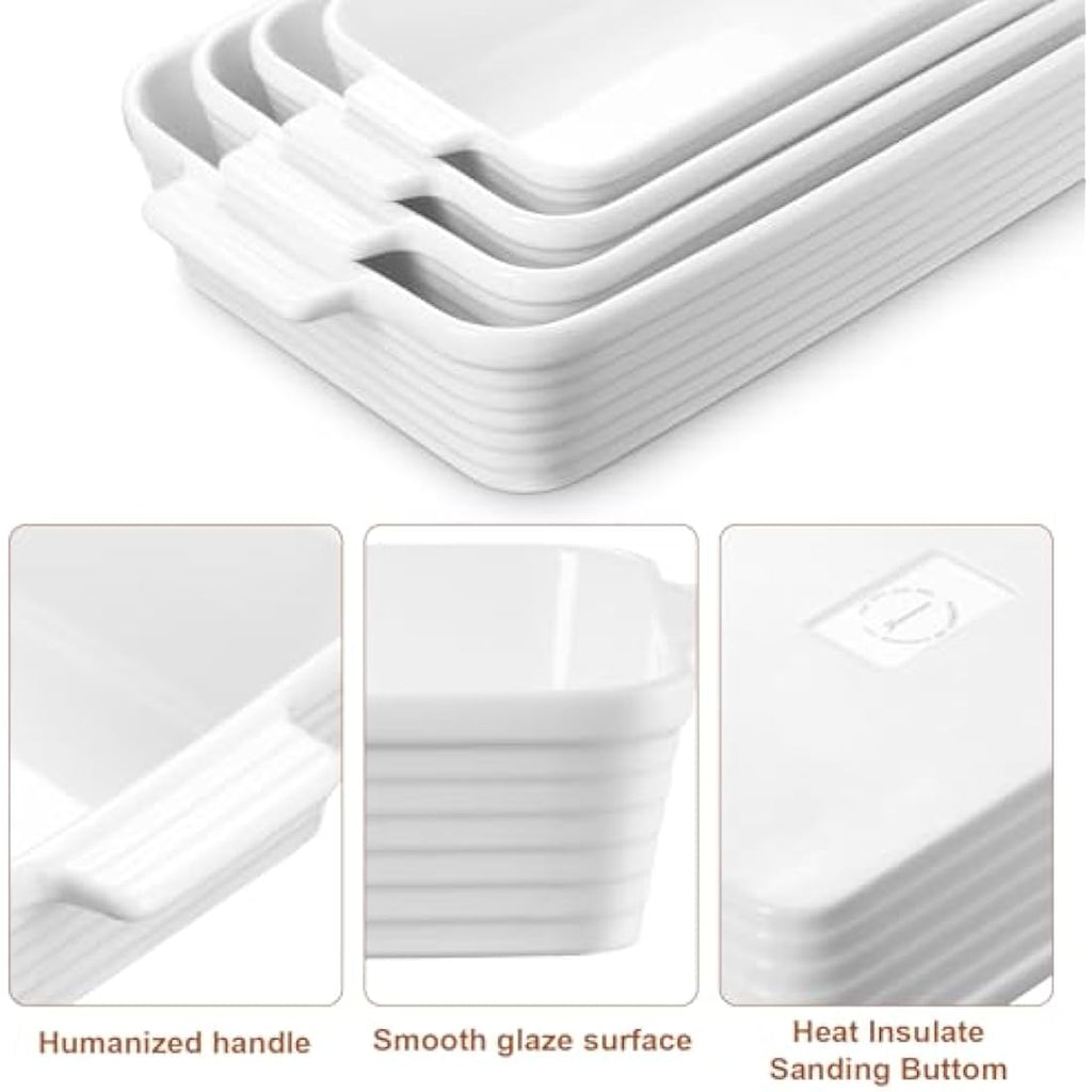 Jassceram Ceramic Casserole Dish Set | 4-Piece Deep Rectangular Bakeware
