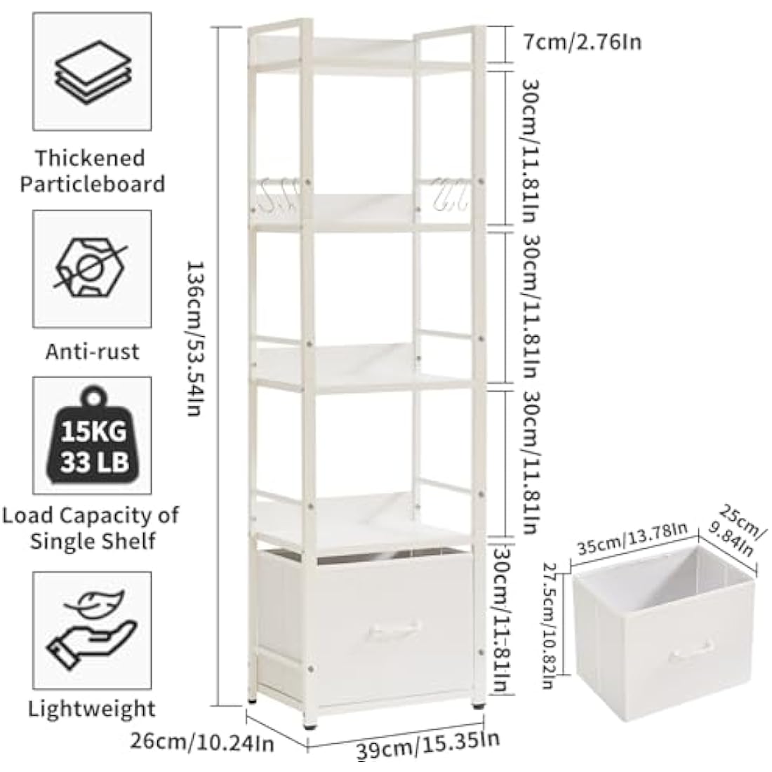 Aibiju 5-Tier Ladder Bookshelf with Drawer | White Steel Frame Plant Stand