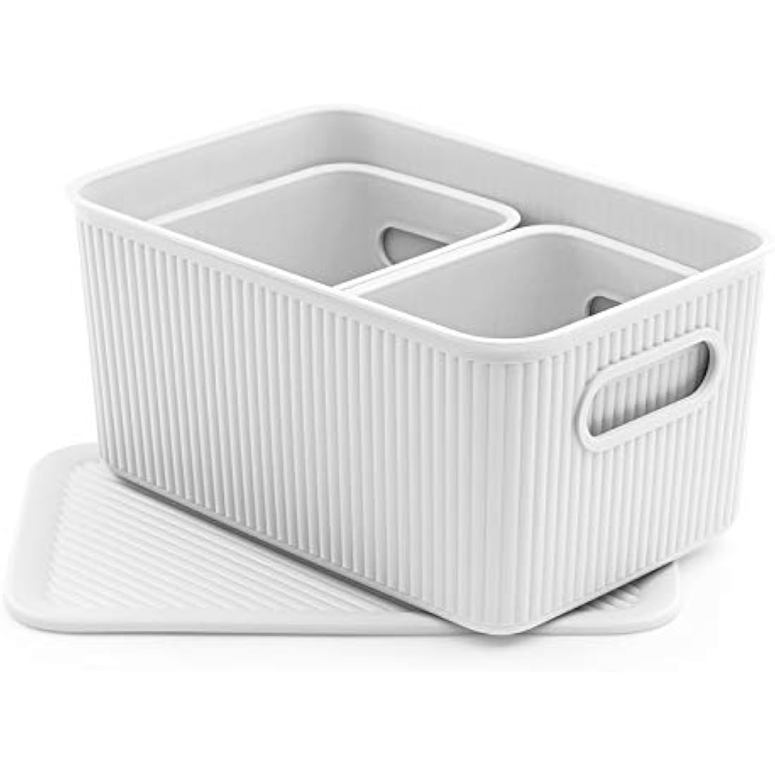 TATAY Baobab Organizer Boxes with Lids - 3 Piece Set, Pergamon White