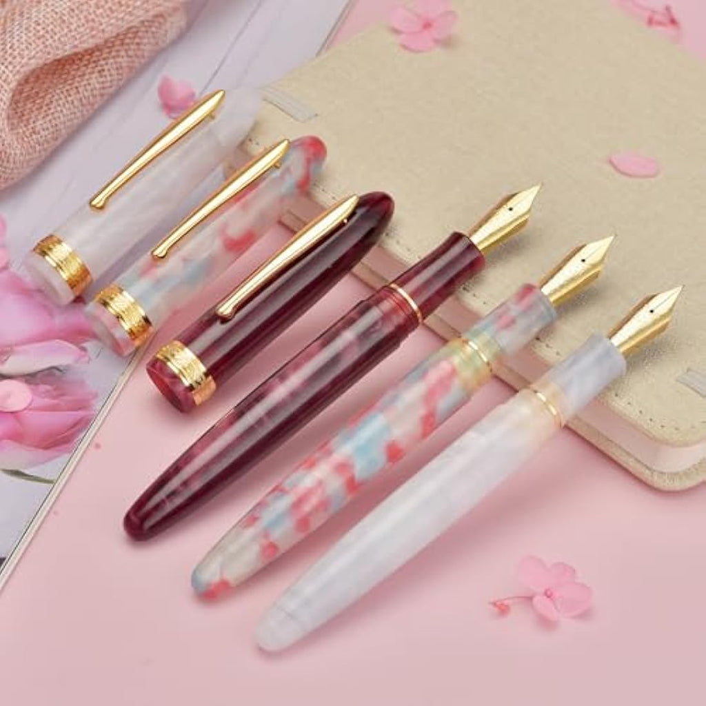 Hong Dian N9 Fountain Pen | Wine Red Acrylic with Long Leaf Medium Nib