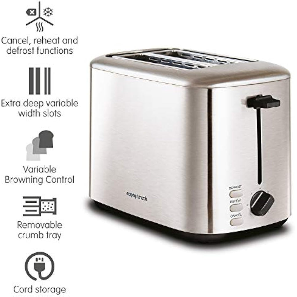 Morphy Richards Equip 2 Slice Toaster | Wide Slot Stainless Steel