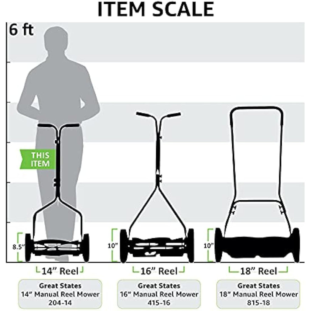 Great States 14" Hand Reel Push Lawn Mower – 4-Blade Manual Grass Cutter