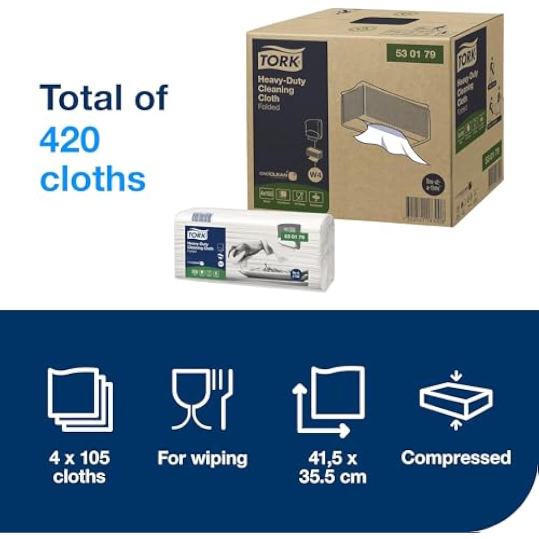 Tork Heavy-Duty Cleaning Cloths - White W4 Multipurpose - 420 Count