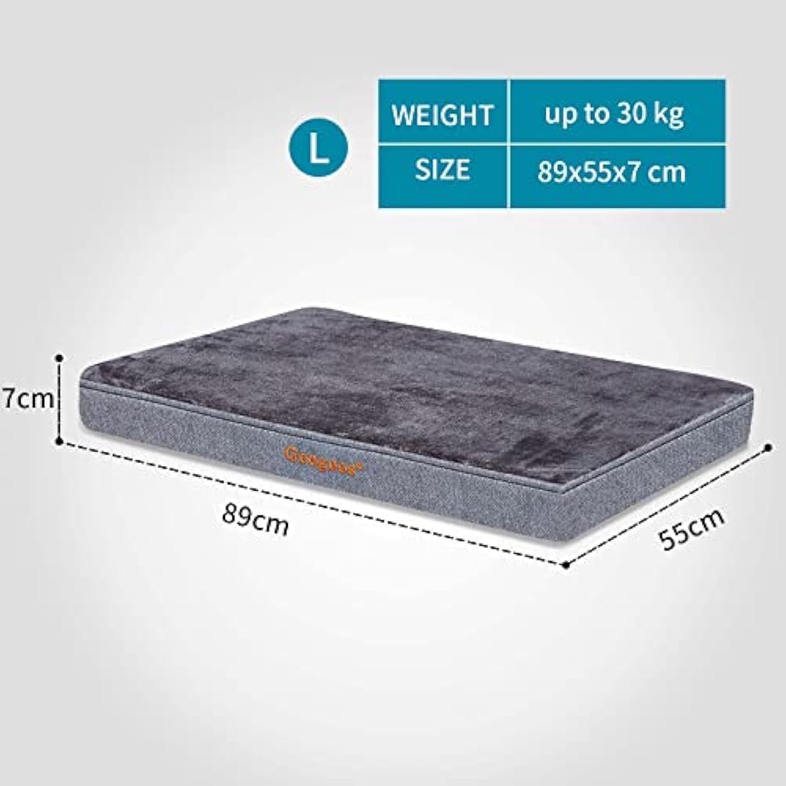 Geegoos Orthopedic Memory Foam Dog Bed – Waterproof Washable Cover, Grey