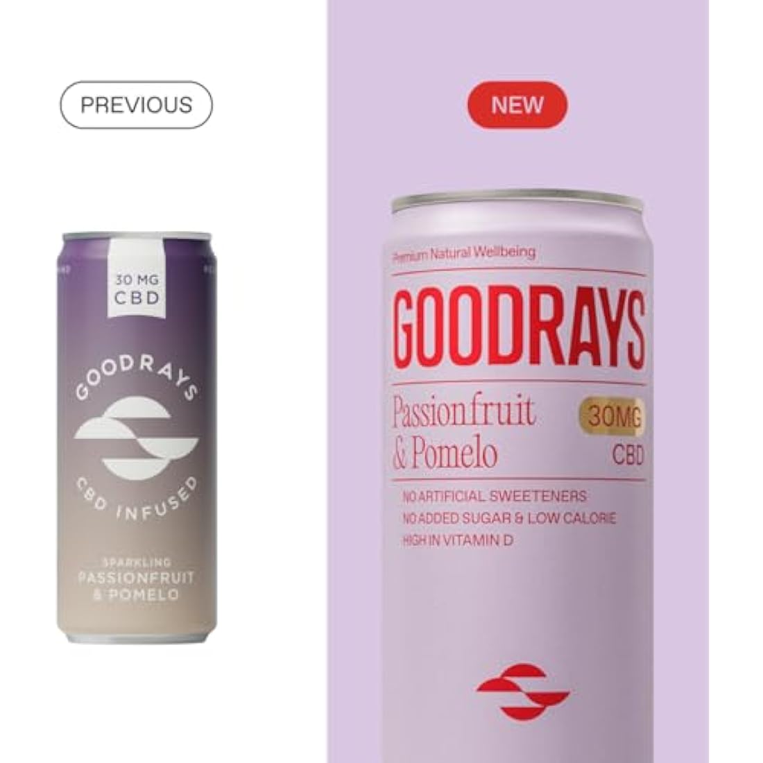 Goodrays 30mg CBD Drink – Passionfruit & Pomelo – 24 x 250ml Cans