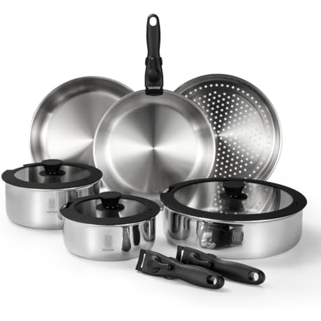 ROYDX 20-Piece Stainless Steel Cookware Set | Detachable Handles & Steamer