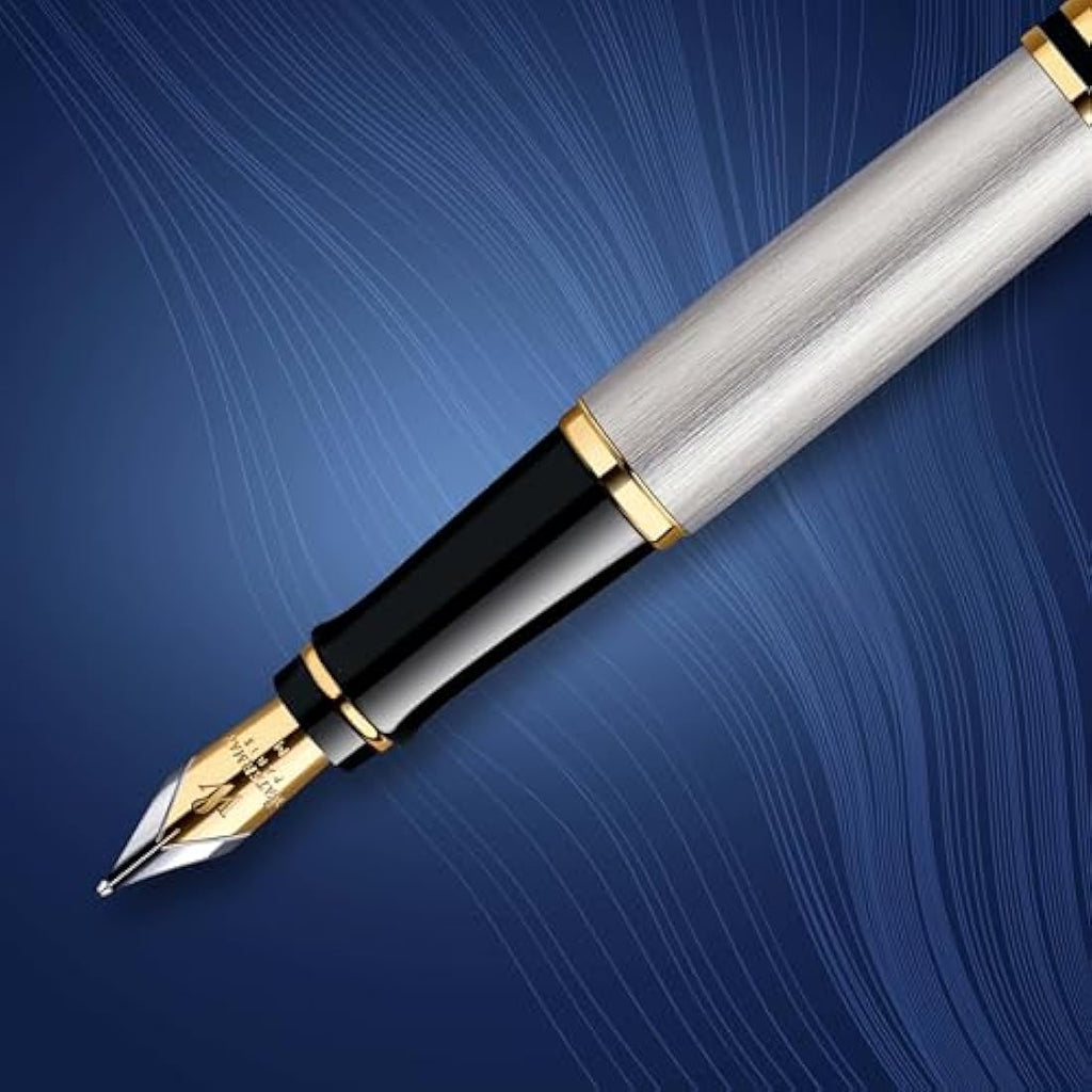 Waterman Expert Fountain Pen | Stainless Steel & 23k Gold Trim | Medium Nib
