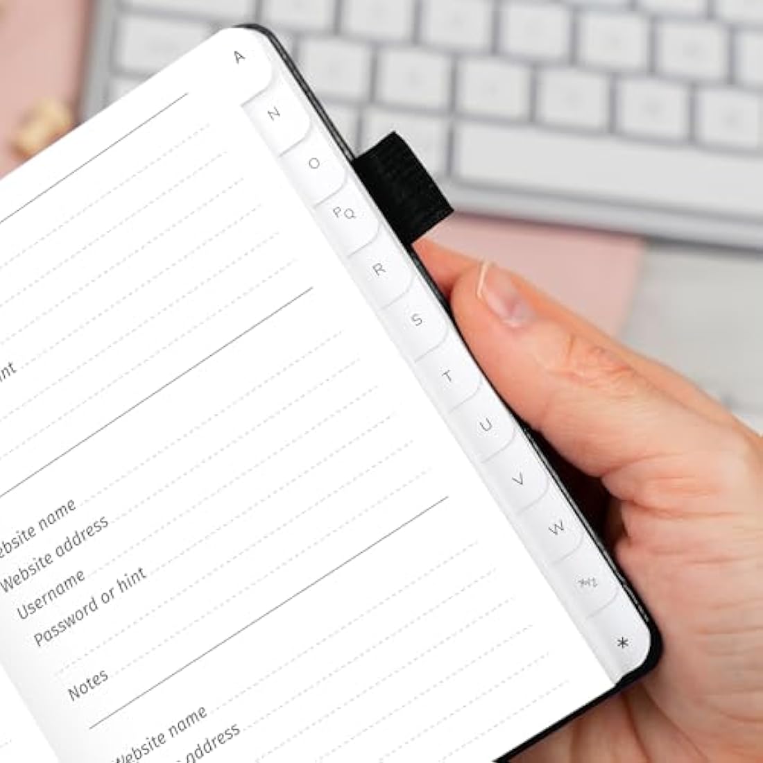 GoGirl Password Book with Alphabetical Tabs – Small Black Logbook