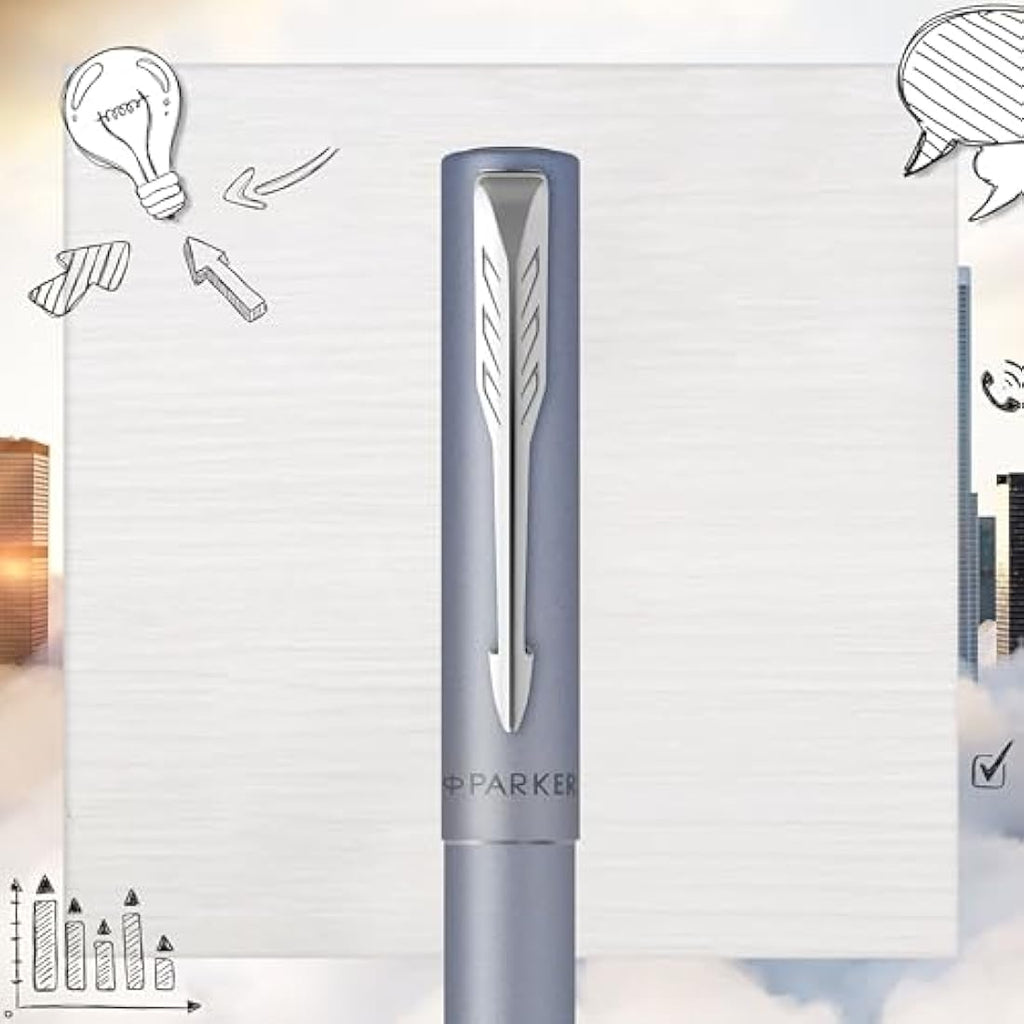Parker Vector XL Fountain Pen – Metallic Silver-Blue – Medium Nib