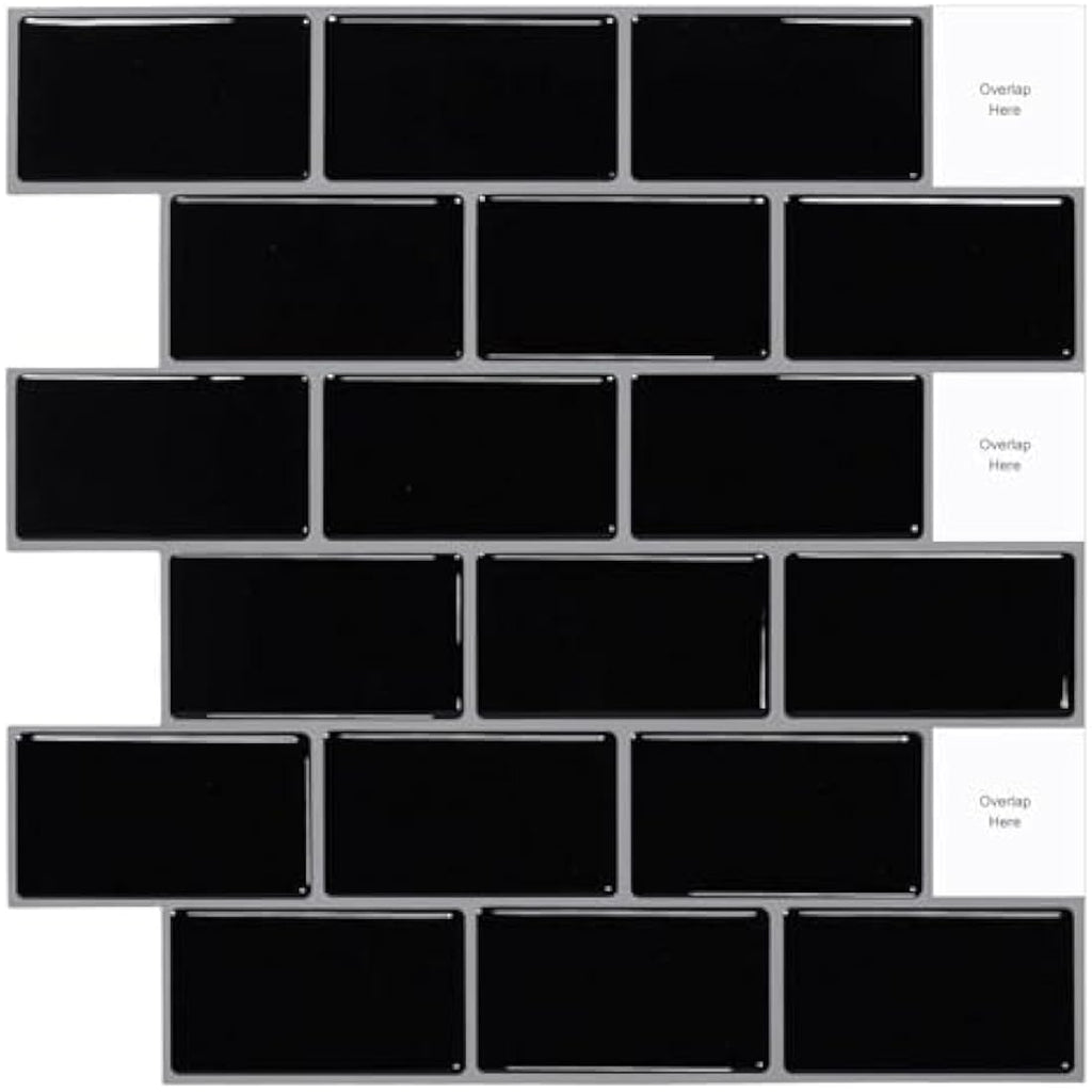 Black Subway Peel and Stick Wall Tiles - 10 Sheet Set