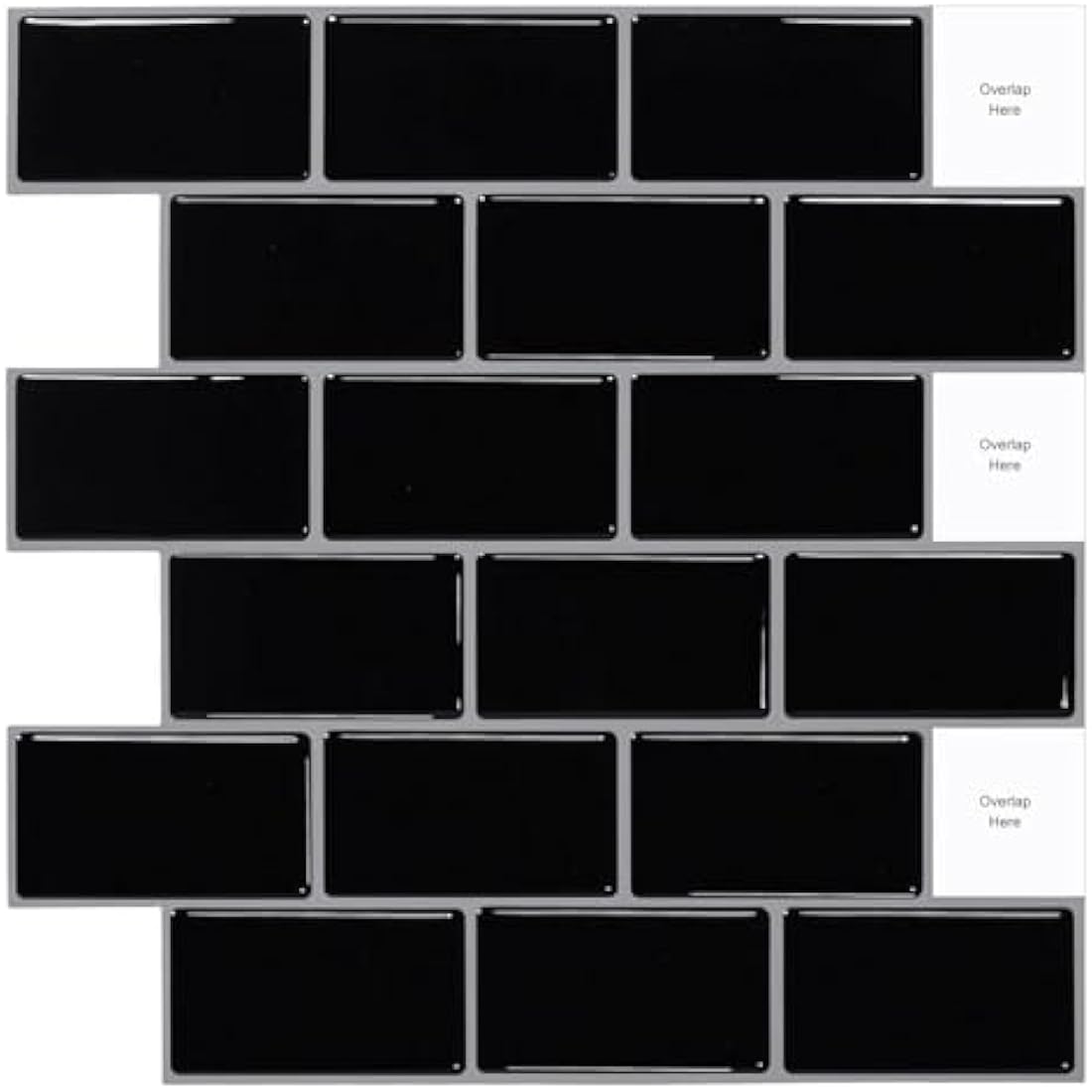 Black Subway Peel and Stick Wall Tiles - 10 Sheet Set