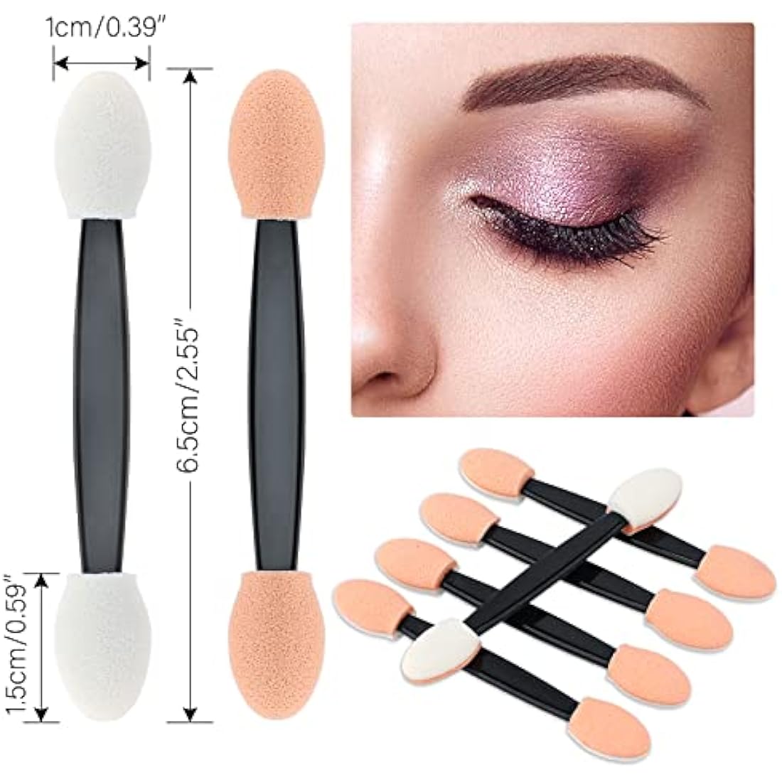 G2PLUS 100PCS Disposable Eyeshadow Applicators – Beige Sponge Brushes