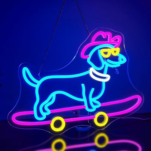 Looklight Dachshund Skateboard Neon Sign – Dimmable LED Dog Wall Decor