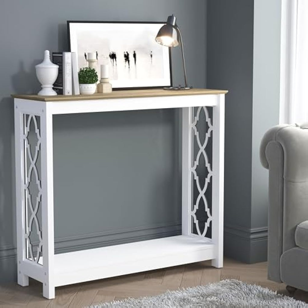 Galano Nova Console Table – Distressed Oak & White Entryway Cabinet