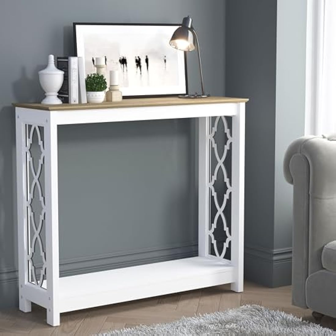 Galano Nova Console Table – Distressed Oak & White Entryway Cabinet