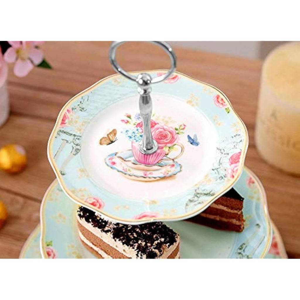 Jolof Store Vintage 3-Tier Bone China Porcelain Cake Stand - Light Blue