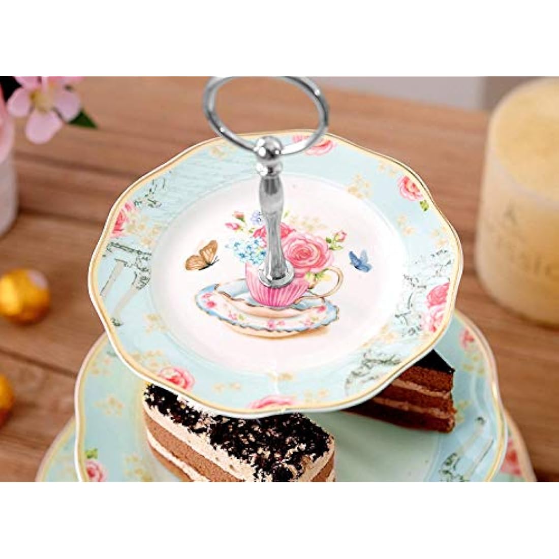 Jolof Store Vintage 3-Tier Bone China Porcelain Cake Stand - Light Blue