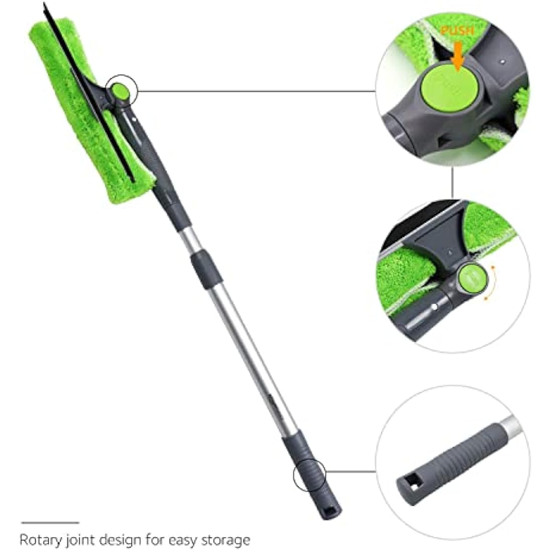 Window Squeegee – Extendable Pole & 180° Rotating Head