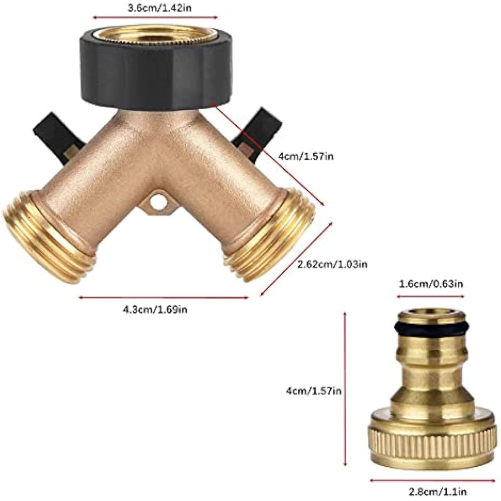 Brass 2-Way Garden Hose Splitter – Heavy Duty 3/4" Tap Connector