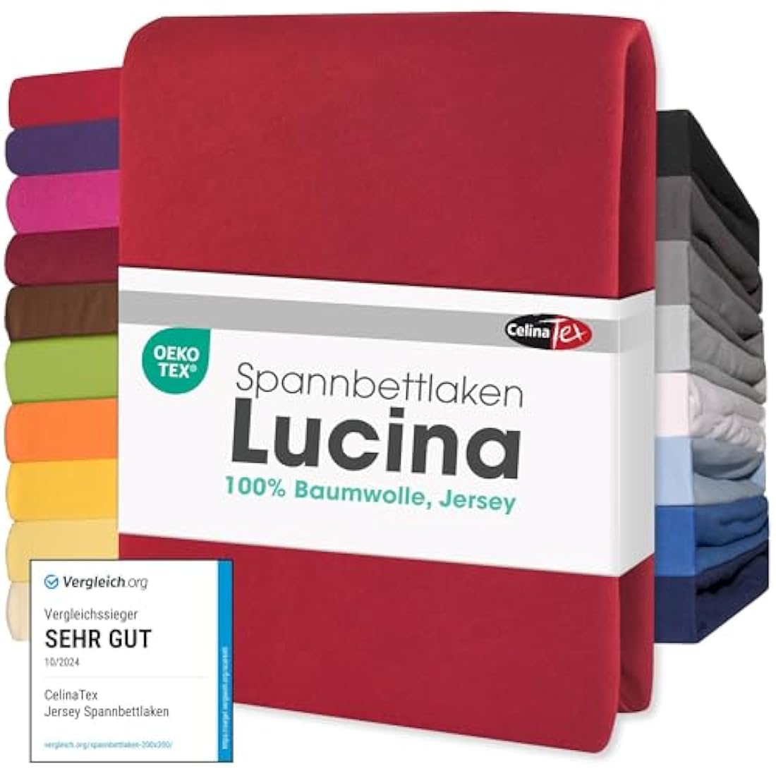 CelinaTex Lucina Cotton Fitted Sheet | 180x200-200x200cm | Ruby Red