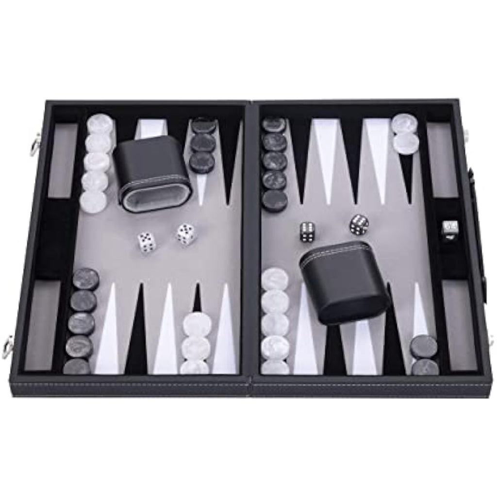 Engelhart 18 Inch Luxury Backgammon Set - Faux Leather & Felt Inlay